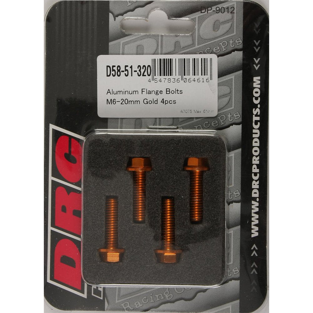 Aluminum Flange Bolts Gold M6x20mm 4/Pk