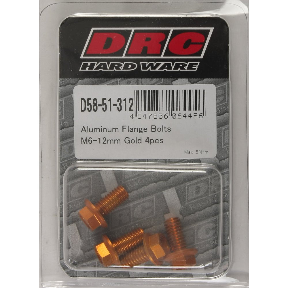 Aluminum Flange Bolts Gold M6x12mm 4/Pk