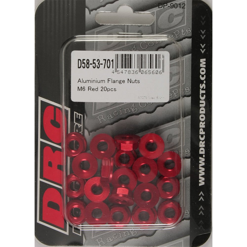 Aluminum Flange Nuts Red M6x12mm 20/Pk