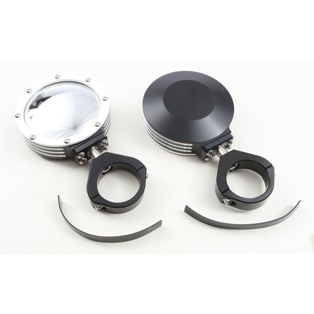 Billet Side Mirrors Round W/Bezel White 1.75"