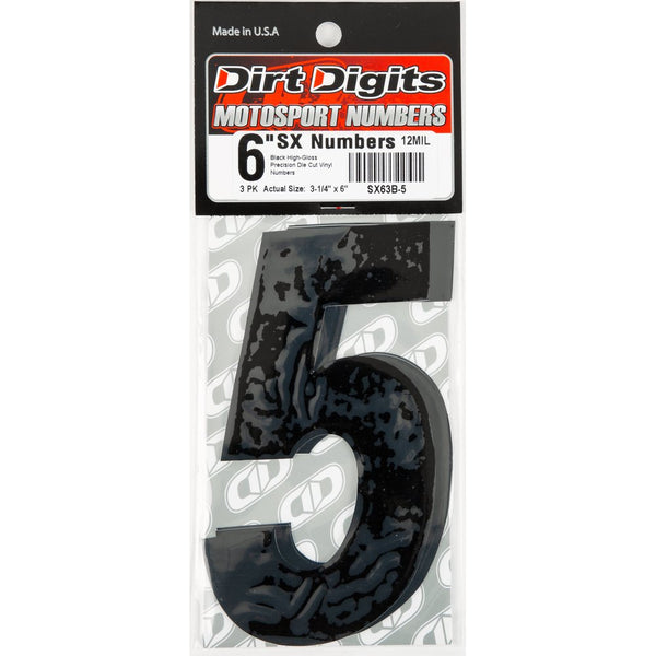 #5 6" Black Super X Digits 3/Pk