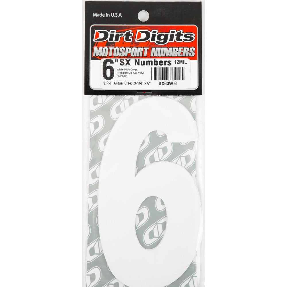 #6 6" White Super X Digits 3/Pk