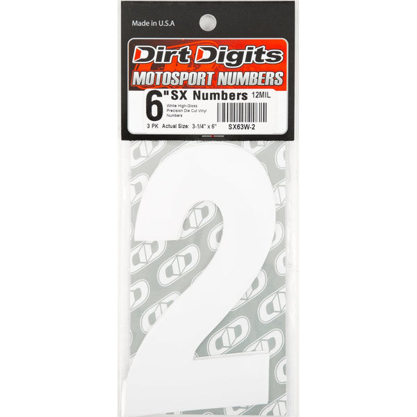 #2 6" White Super X Digits 3/Pk