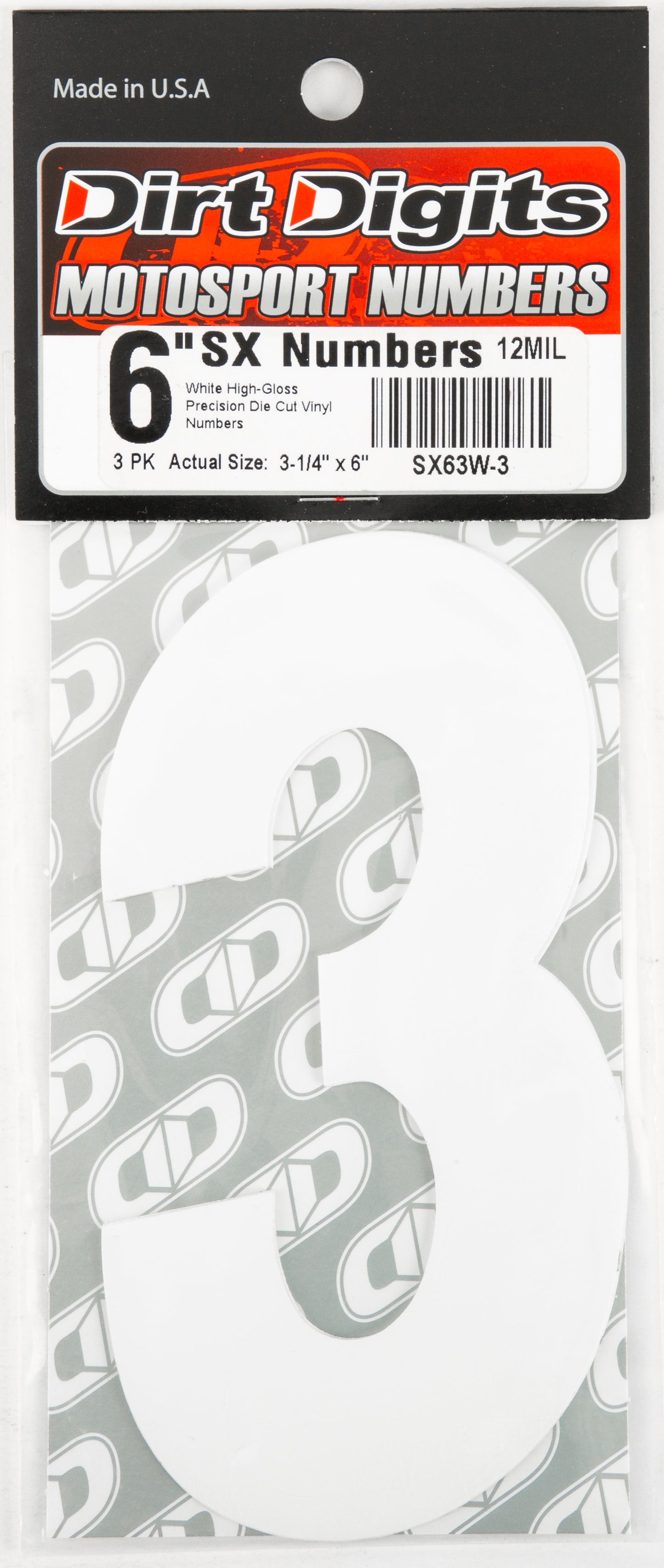 #3 6" White Super X Digits 3/Pk