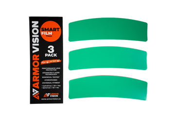 Armor Vision smart film packaging with three green film strips on a white background