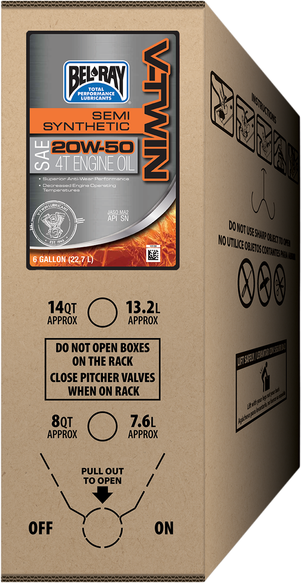 Bel-Ray V-Twin Semi-Synthetic Oil - 20W-50 - 6 U.S. gal. - Bag-In-Box 301389150033