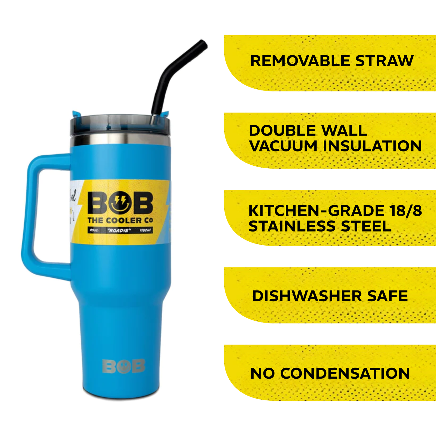 BOBs 40OZ TUMBLER with Straw and Handle by BOB The Cooler Co