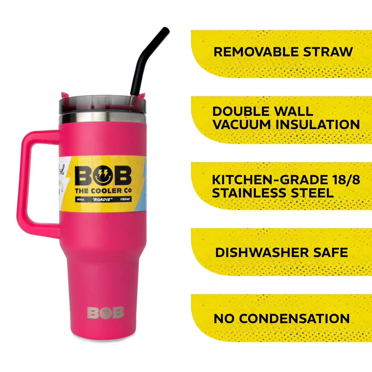 BOBs 40OZ TUMBLER with Straw and Handle by BOB The Cooler Co