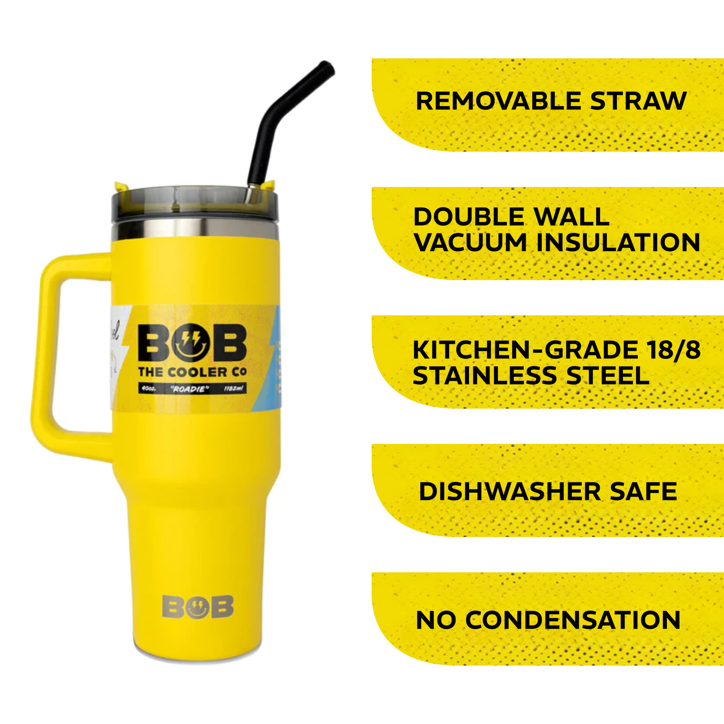 BOBs 40OZ TUMBLER with Straw and Handle by BOB The Cooler Co
