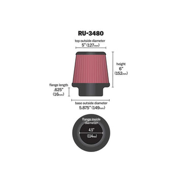 RU-3480 K&N UNIVERSAL CLAMP-ON AIR FILTER