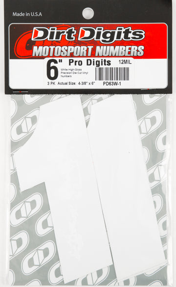#1 6" White Super X Digits 3/Pk
