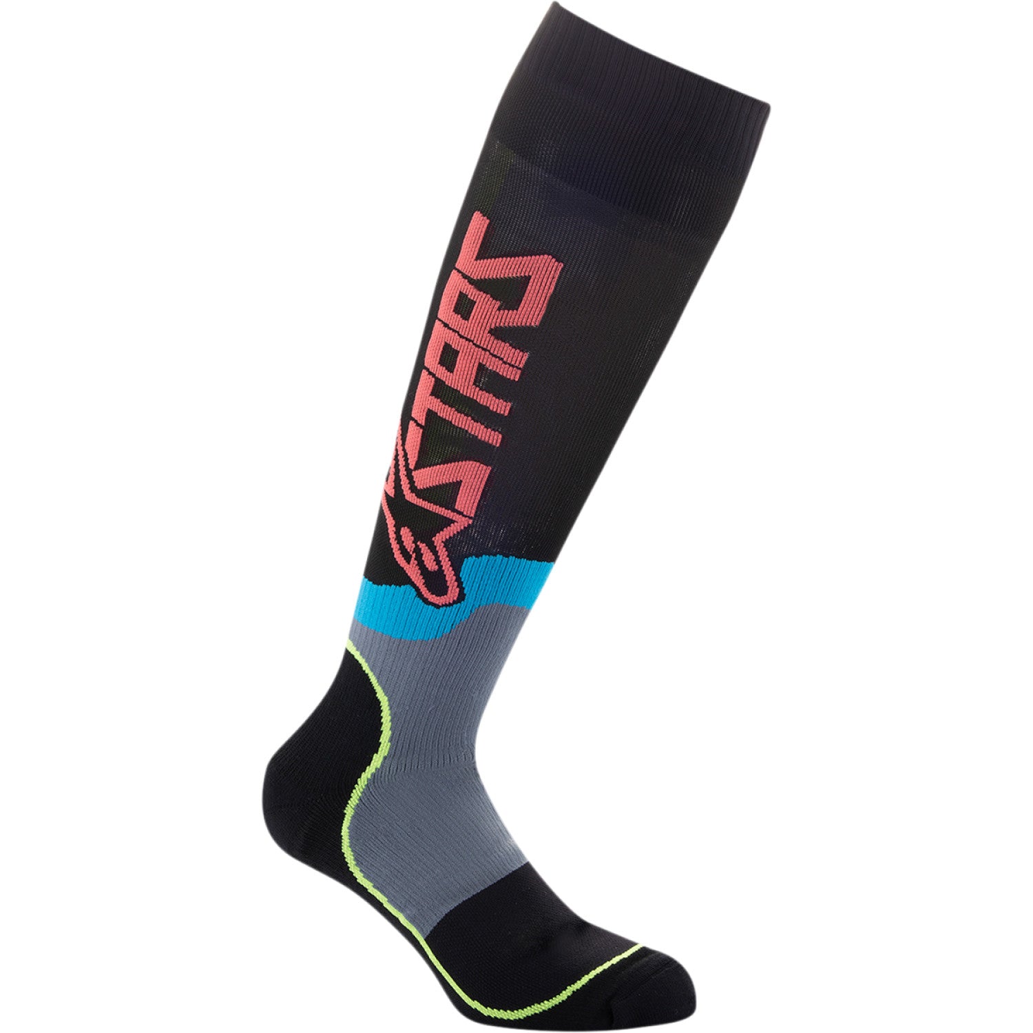 ALPINESTARS MX Plus-2 Socks - Black/Yellow Fluorescent/Coral - Medium 4701920-1534-M