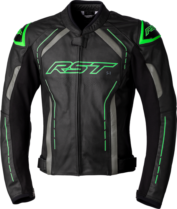 RST S1 CE Leather Jacket - Black/Grey/Neon Green - 3XL