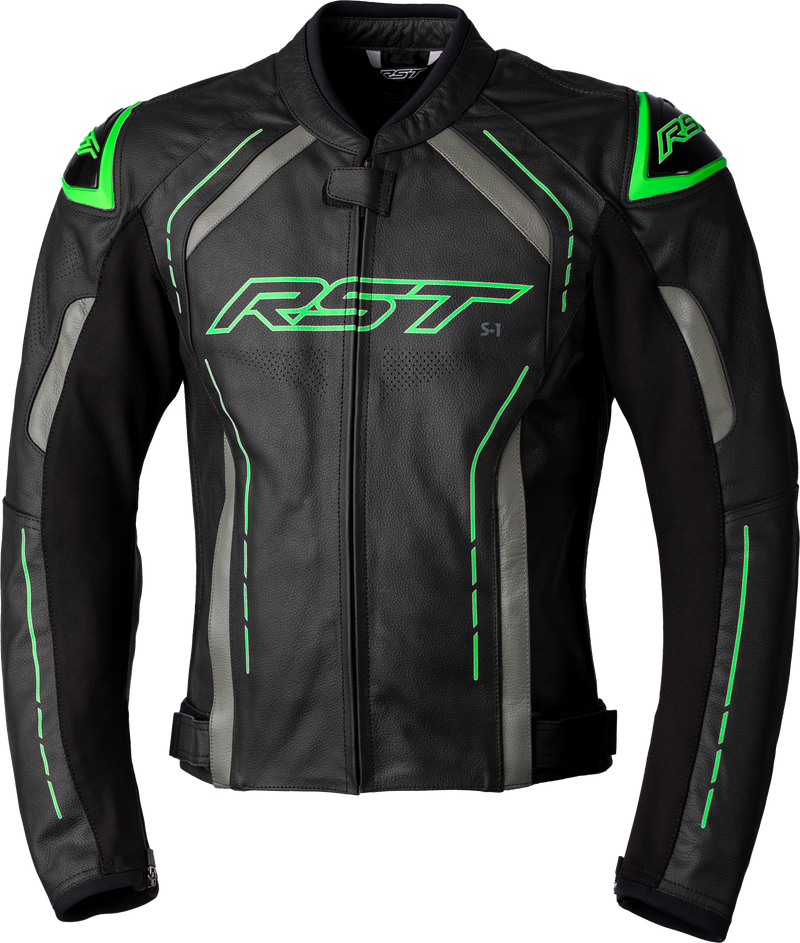 RST S1 CE Leather Jacket - Black/Grey/Neon Green - L