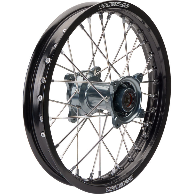 MOOSE OFFROAD Wheel Assembly - SX-1 - Complete - Rear - Black Wheel/Gray Hub - 14x1.6 - '21-'24 SX/MC/TC 85 MR21-16014-BKGY