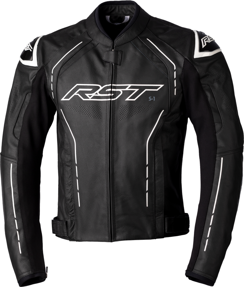 RST S1 CE Leather Jacket - Black/Black/White - L