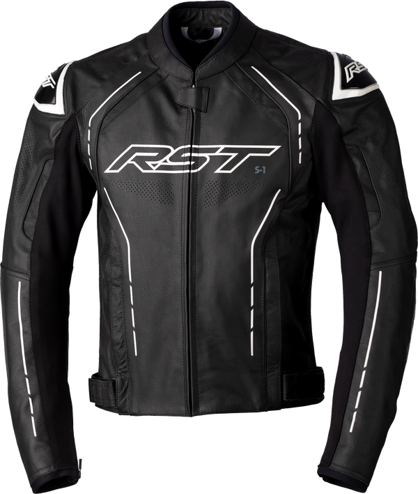 RST S1 CE Leather Jacket - Black/Black/White - XS