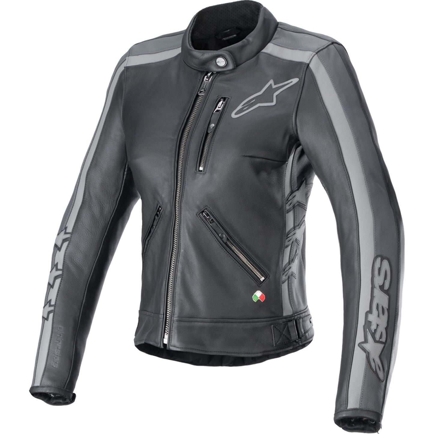 ALPINESTARS Stella Dyno Leather Jacket - Black Tar Gray/Dark Gray - Large 3113924-1296-L