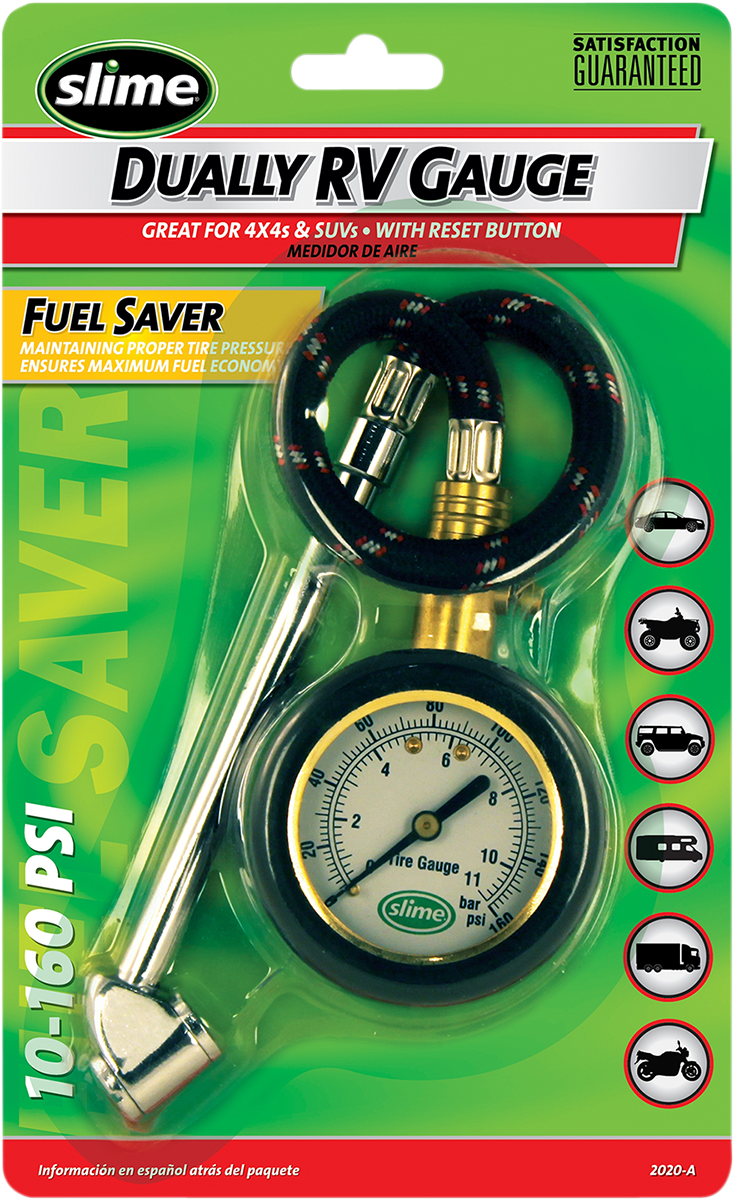 SLIME Tire Pressure Gauge - Dual Head/Dial - 10 psi -160 psi 2020-A