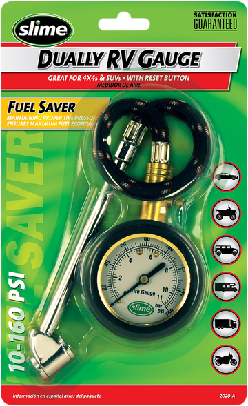 SLIME Tire Pressure Gauge - Dual Head/Dial - 10 psi -160 psi 2020-A
