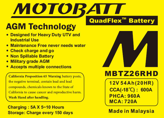Battery Mbtz26rhd Sealed Factory Activated