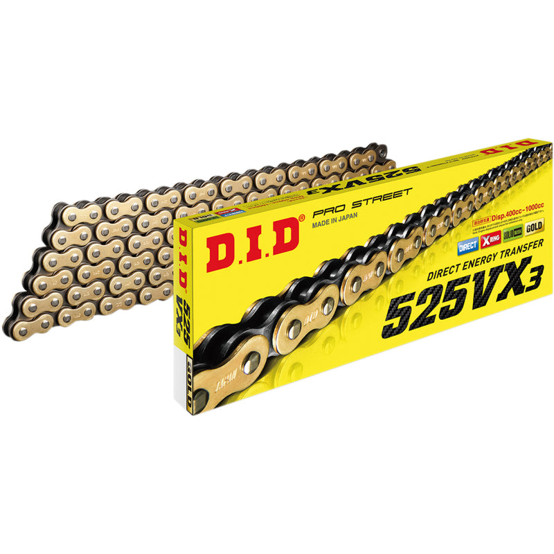 DID 525 VX3 - Drive Chain - 130 Links - Gold M525VX3G130ZB | Drive Chain   X'ring Types