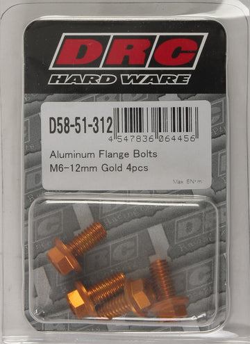 Aluminum Flange Bolts Gold M6x12mm 4/Pk