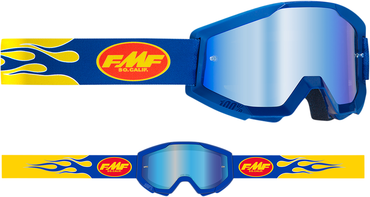 FMF PowerCore Goggles - Flame - Navy - Blue Mirror F-50051-00007