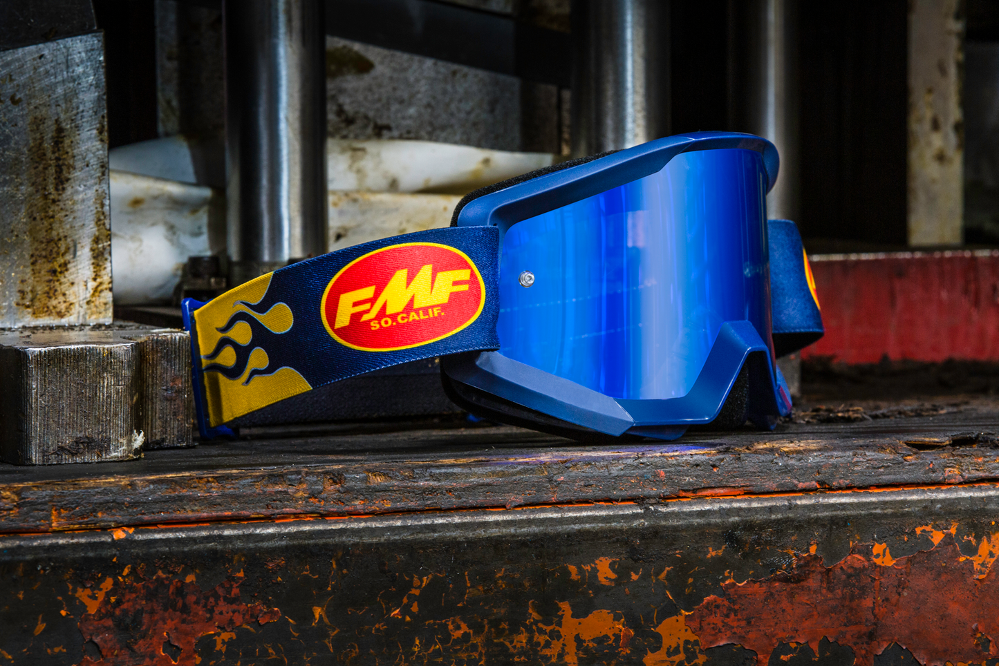 FMF PowerCore Goggles - Flame - Navy - Blue Mirror F-50051-00007