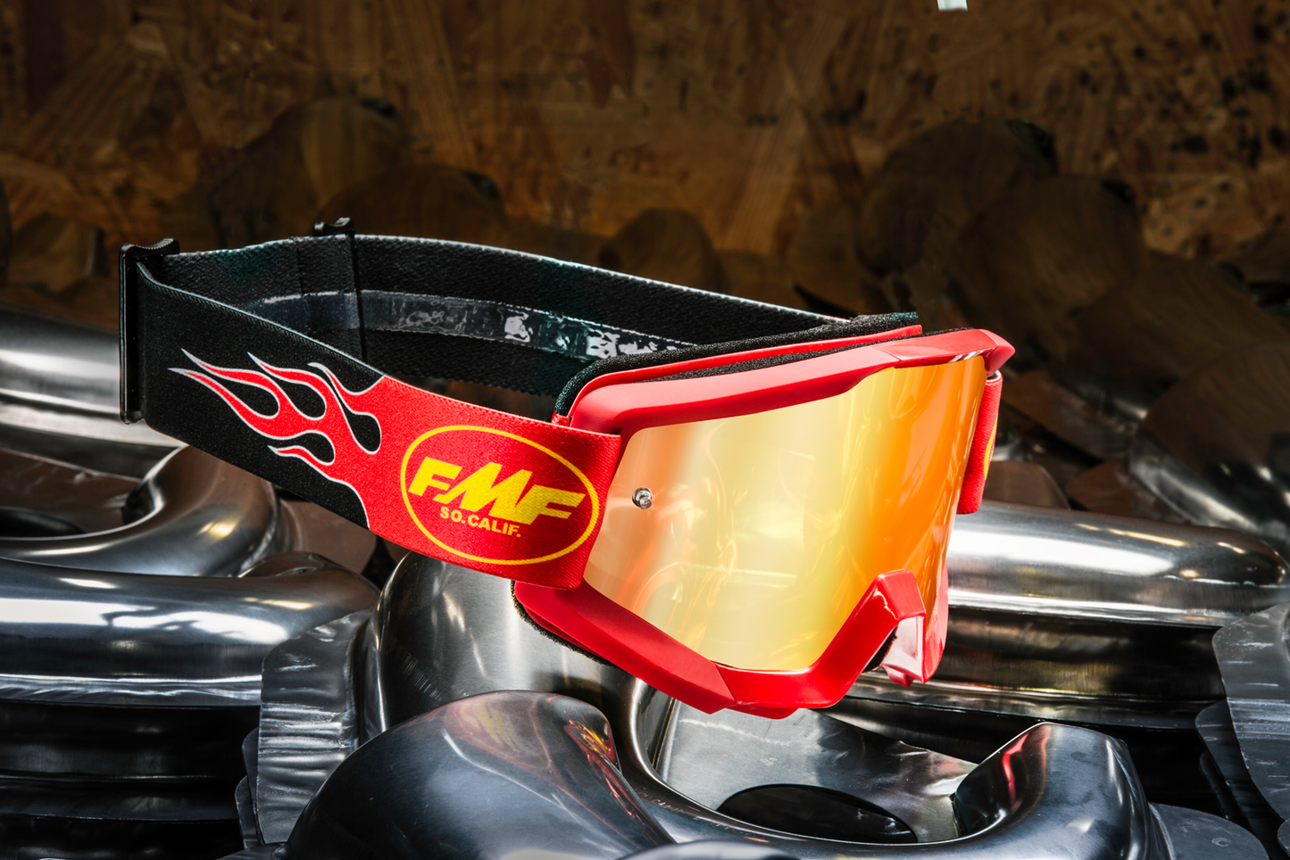 FMF Youth PowerCore Goggles - Flame - Red - Red Mirror F-50055-00004