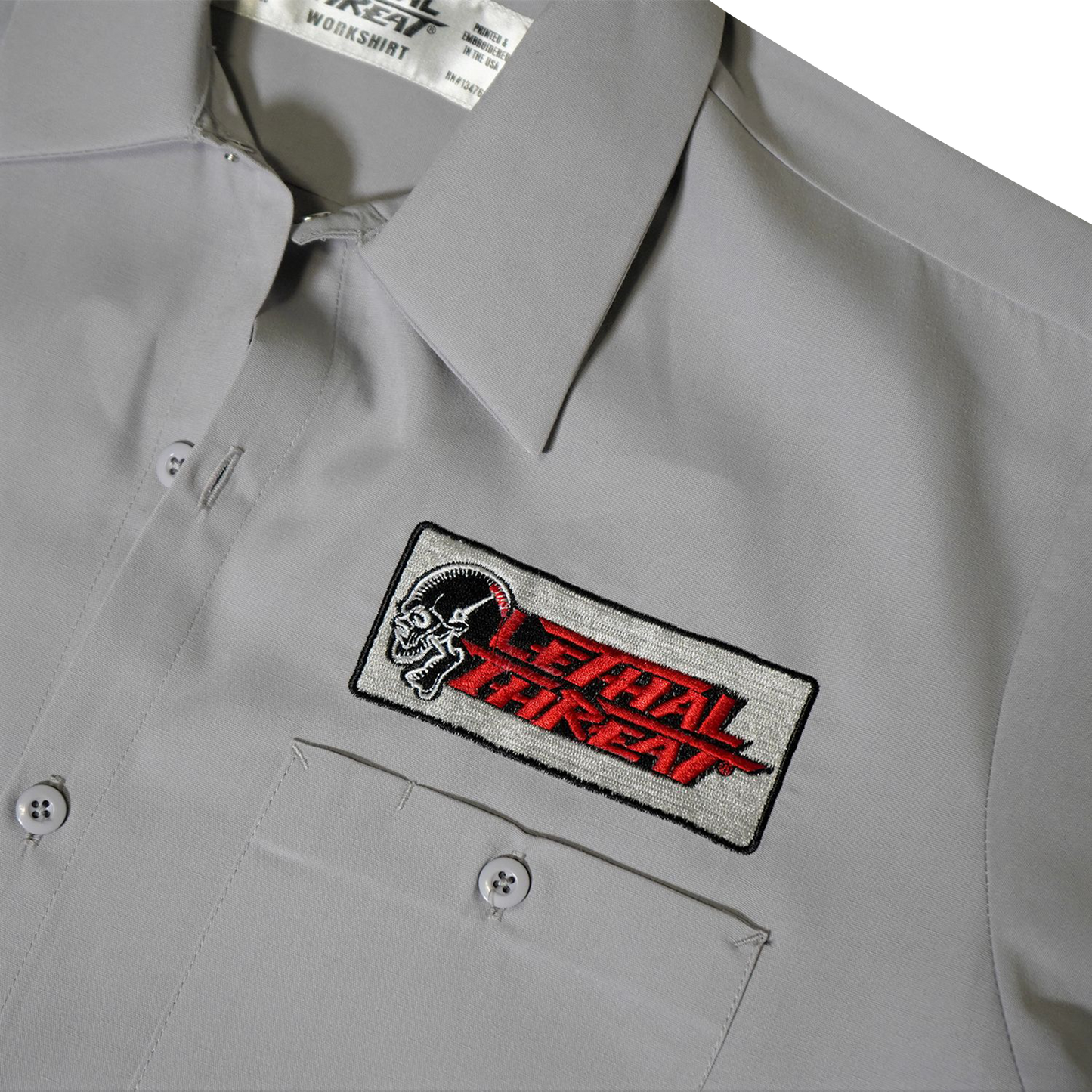 LETHAL THREAT Red Bomber Pinup Shop Shirt - Gray - Medium DG60164M