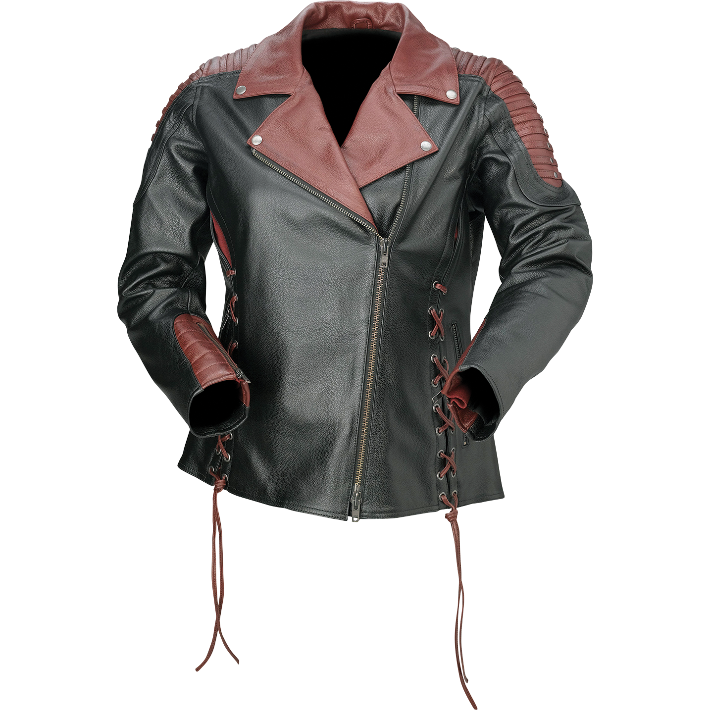 Z1R Women's Combiner Leather Jacket - Black/Red - 3W 2813-1016