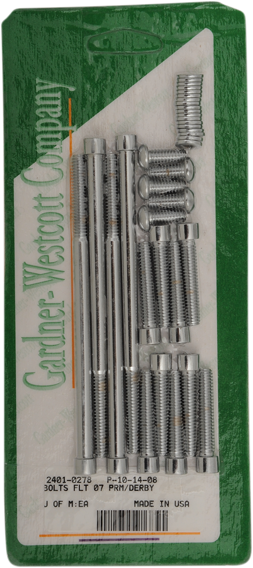 GARDNER-WESTCOTT Bolt Kit - Primary/Derby Cover - Socket-Head - Chrome P-10-14-08