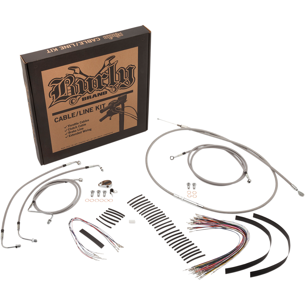 BURLY BRAND Handlebar Cable/Brake Line Kit - Complete - 13" Ape Hanger Handlebars - Stainless Steel B30-1102