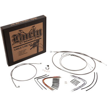 BURLY BRAND Handlebar Cable/Brake Line Kit - Complete - 14" Ape Hanger Handlebars - Stainless Steel B30-1127