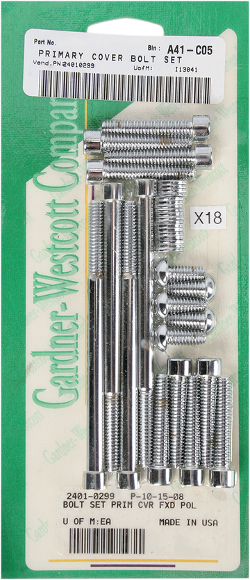 GARDNER-WESTCOTT Bolt Kit - Primary/Derby Cover - Socket-Head - Chrome P-10-15-08
