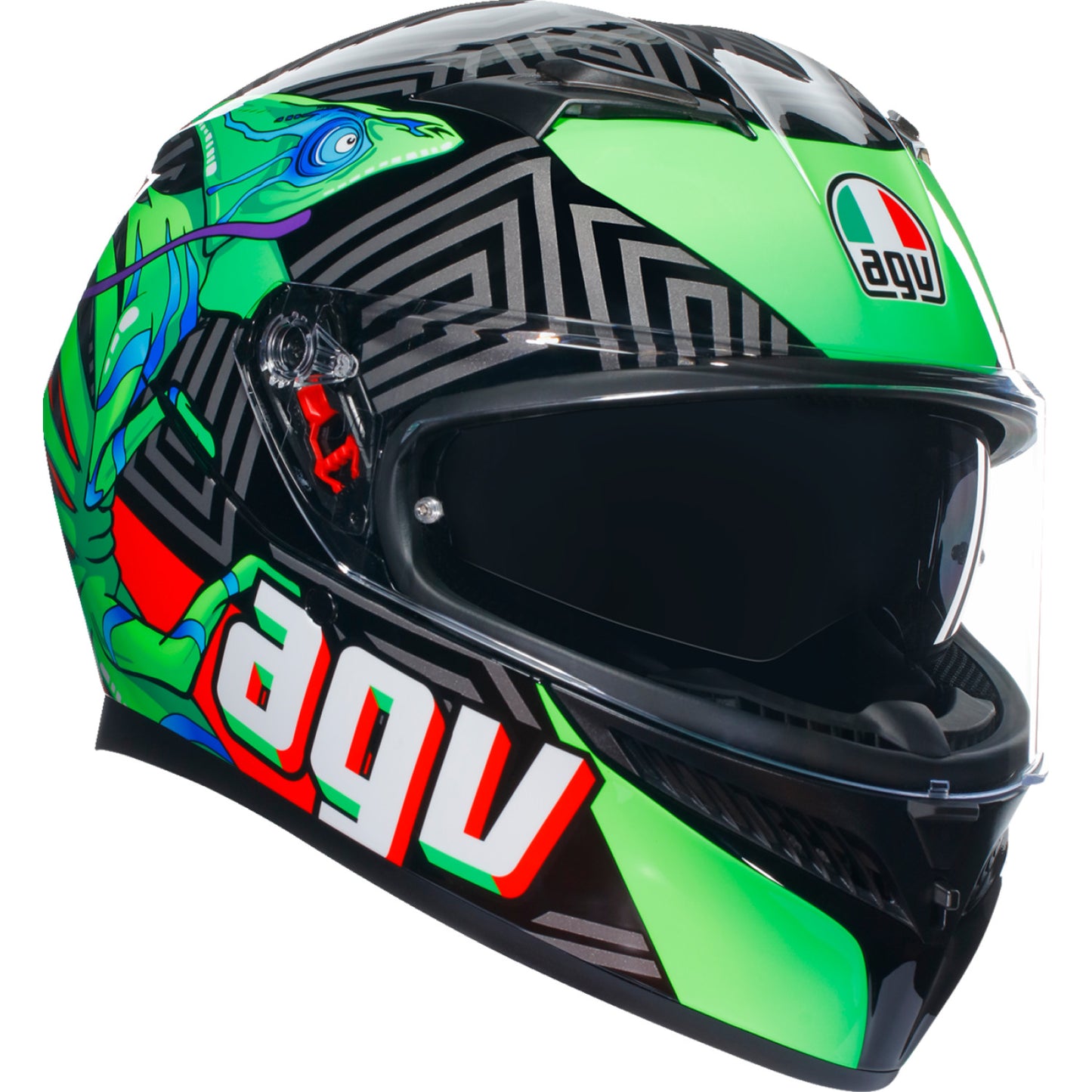 AGV K3 Helmet - Kamaleon - Black/Red/Green - Small 2118381004013S | Street Full Face Adult Helmet