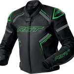RST S1 D3O Leather CE Jacket - Black/Grey/Fluro Green - L
