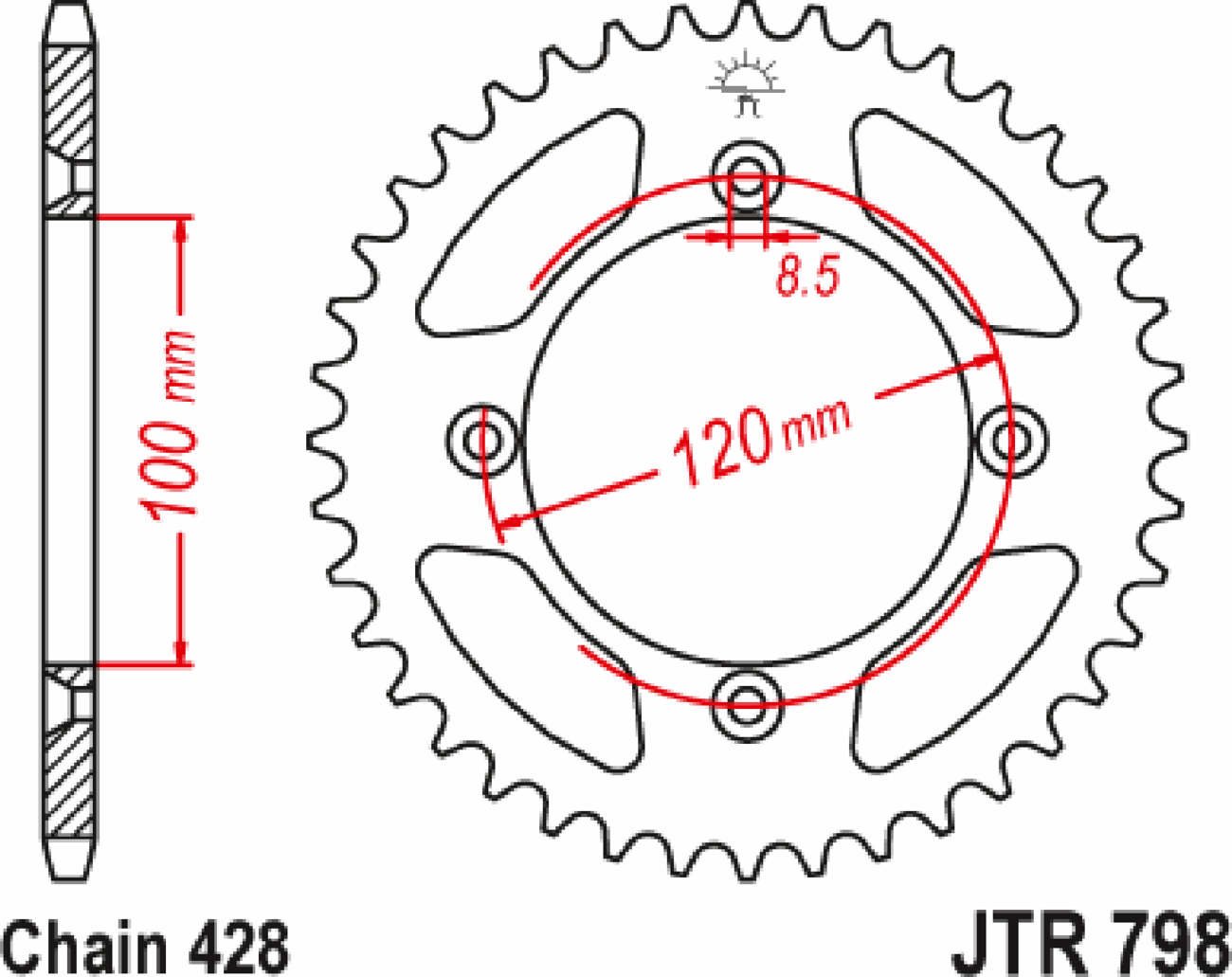 JT SPROCKETS Rear Sprocket - 51 Tooth - Yamaha JTR798.51 by JT Rear Sprockets   Steel Type