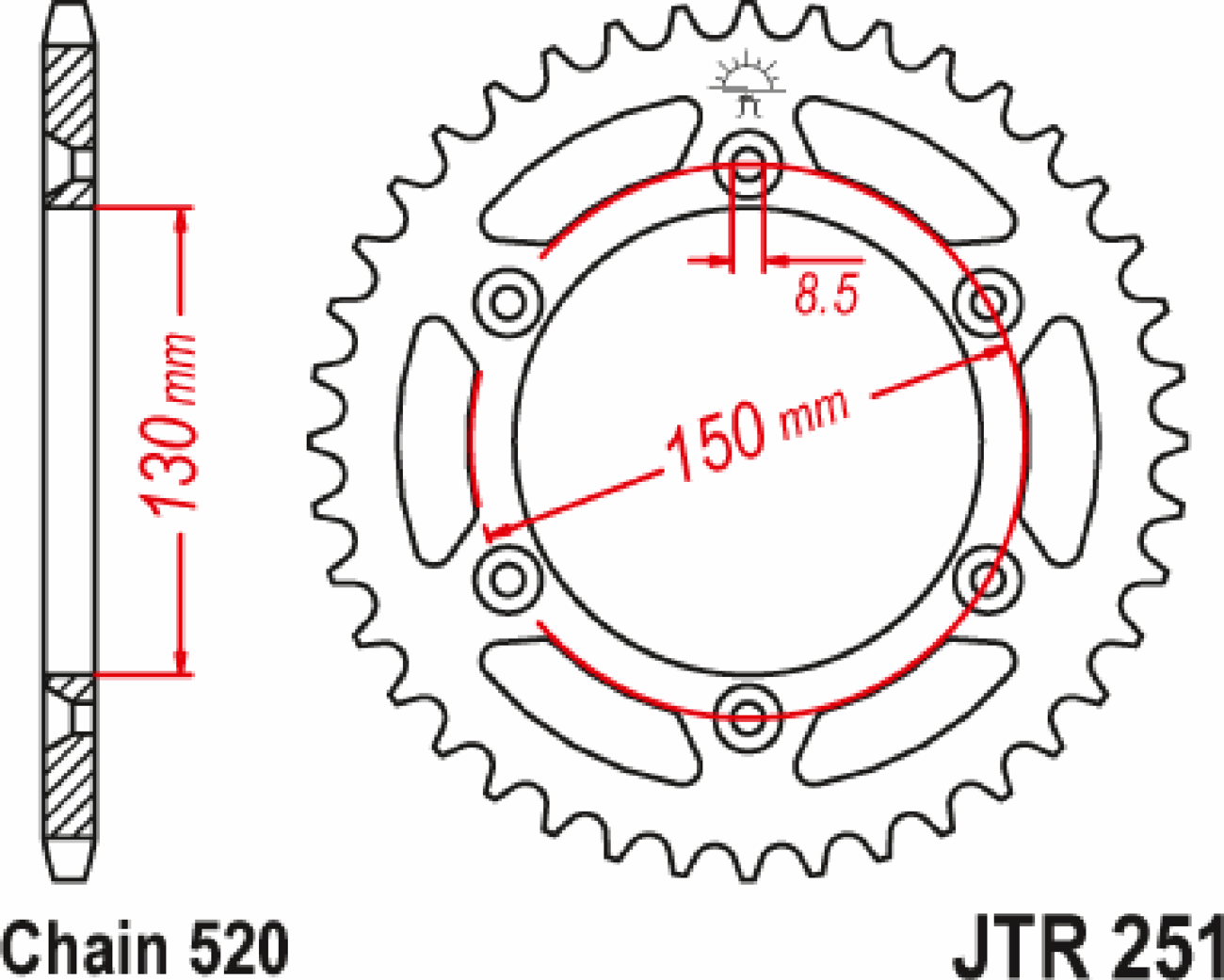 JT SPROCKETS Rear Sprocket - 47 Tooth - Yamaha JTR251.47 by JT Rear Sprockets   Steel Type