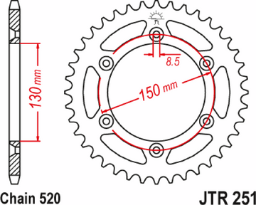 JT SPROCKETS Rear Sprocket - 47 Tooth - Yamaha JTR251.47 by JT Rear Sprockets   Steel Type