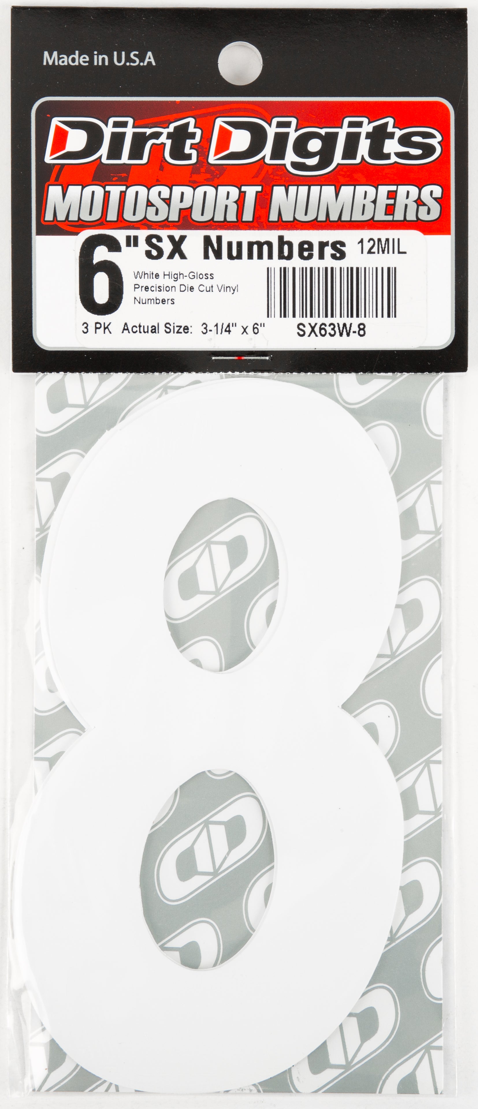 #8 6" White Super X Digits 3/Pk