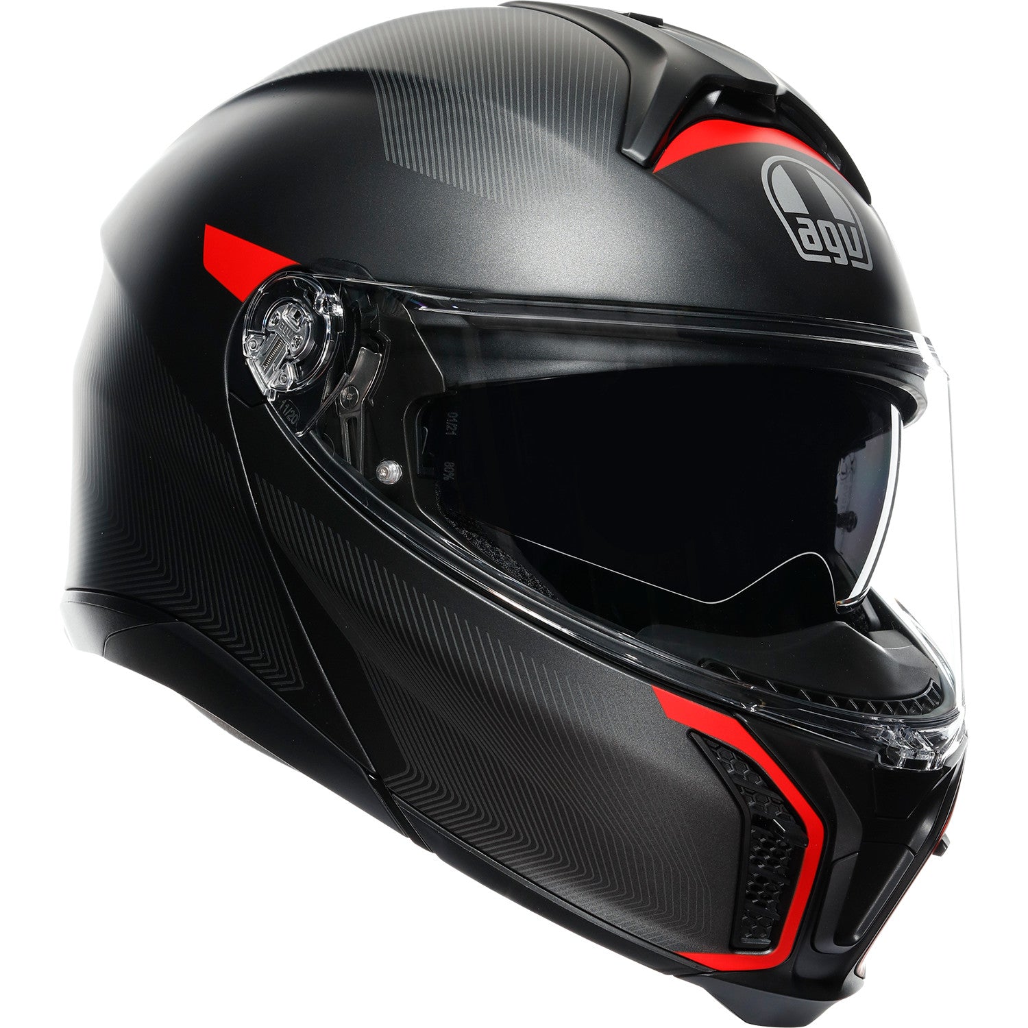 AGV Tourmodular Helmet - Frequency - Matte Gunmetal/Red - Small 211251F2OY00510 | Street Full Face Modular Helmet