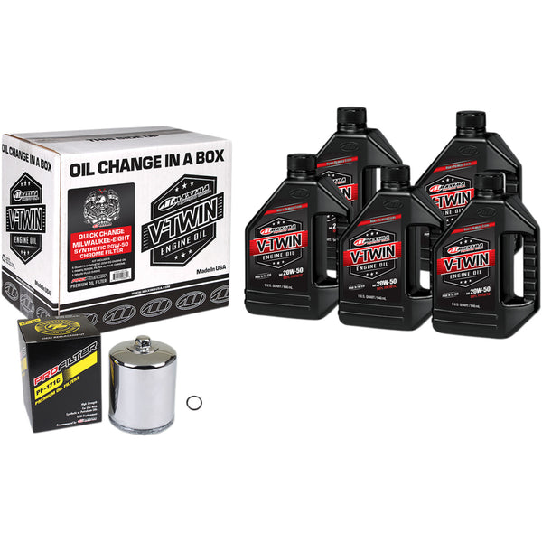 Maxima Racing Oil Quick Change M8 Synthetic 20W-50 Oil Change Kit - Chrome Filter 90-129015PC