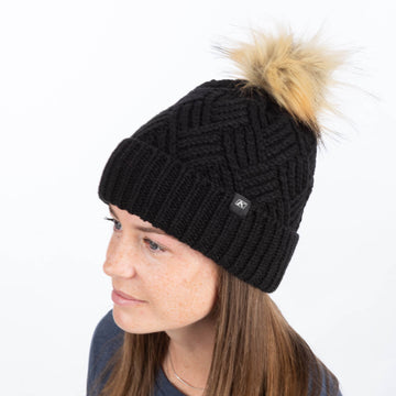 Chevron Pom Beanie Black - ONE SIZE FITS ALL