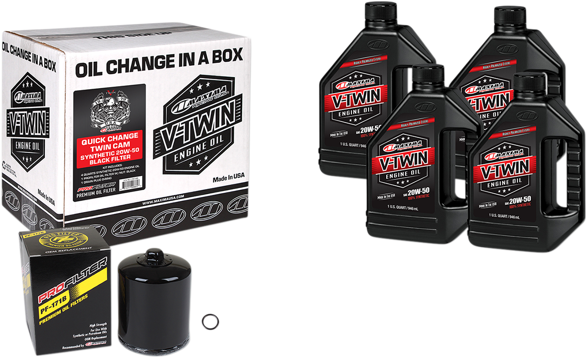 MAXIMA RACING OIL Quick Change Twin Cam Synthetic 20W-50 Oil Change Kit - Black Filter 90-119014PB by Maxima Racing Oil 4 Stroke Engine Oils