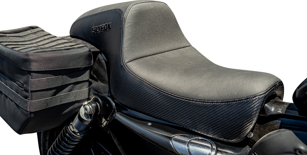 SLYFOX Drifter Seat - Black Logo - Black Vinyl w/ Slipstop - Carbon Fiber - XL '04-'22 4684A-slyfox