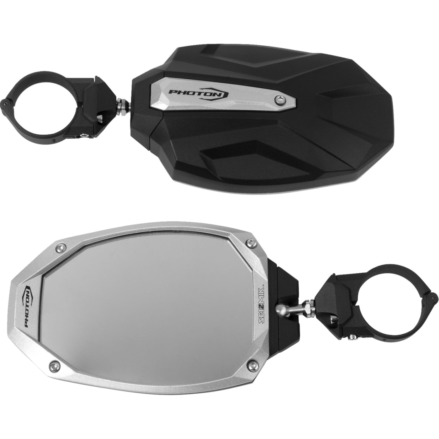 SEIZMIK Mirrors - Photon - Side View - Oval - Black/Silver - 1.875"/2" ROPS - Pair 56-18108