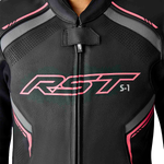 RST Women's S1 D3O Leather CE Jacket - Black/Fluro Pink - 3XL