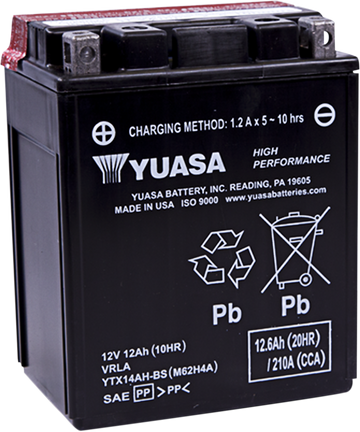 Yuasa AGM Battery - YTX14AH-BS .66 L YUAM62H4A